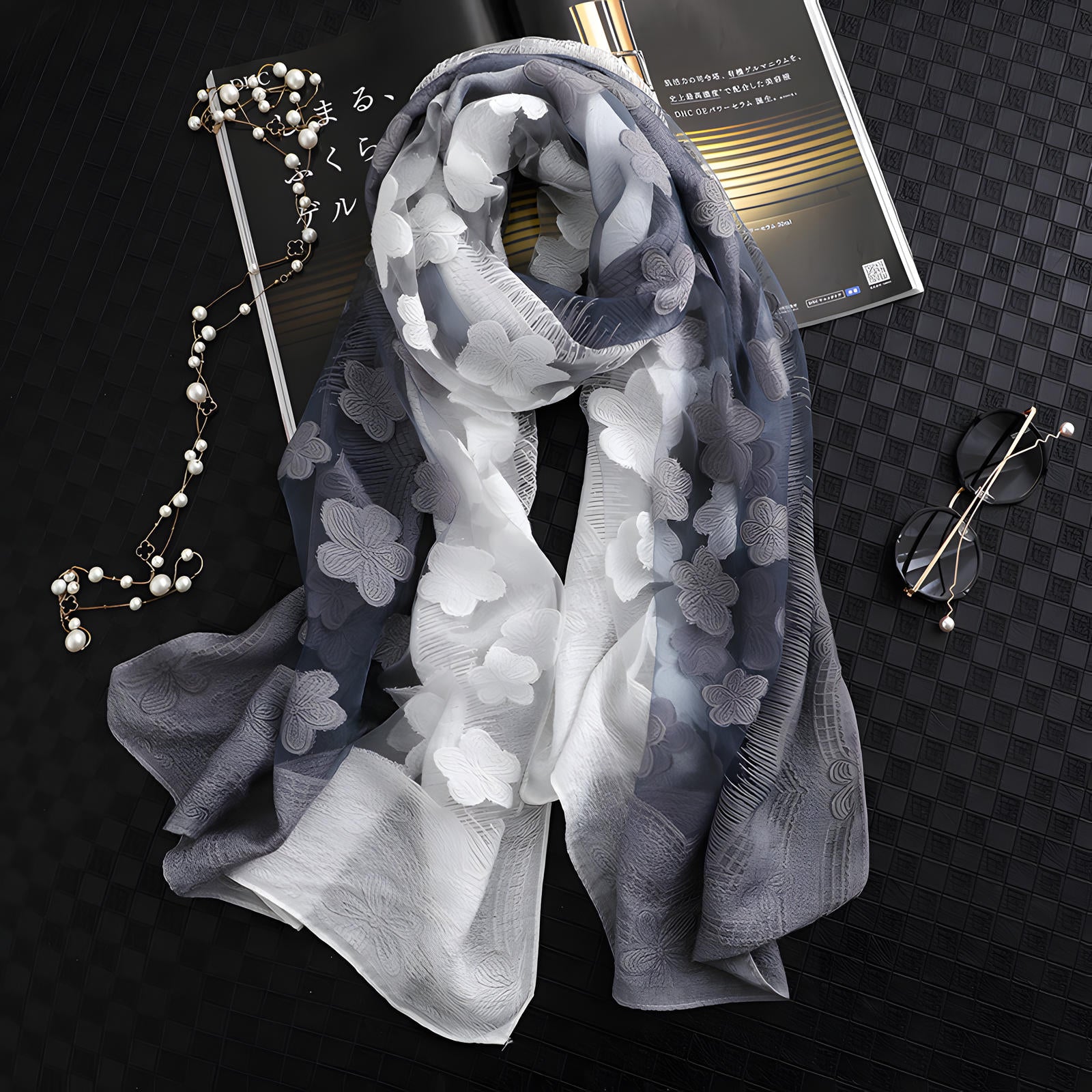 Luxury Lace Flocking Flower Scarf 65*180 CMS - Main Image