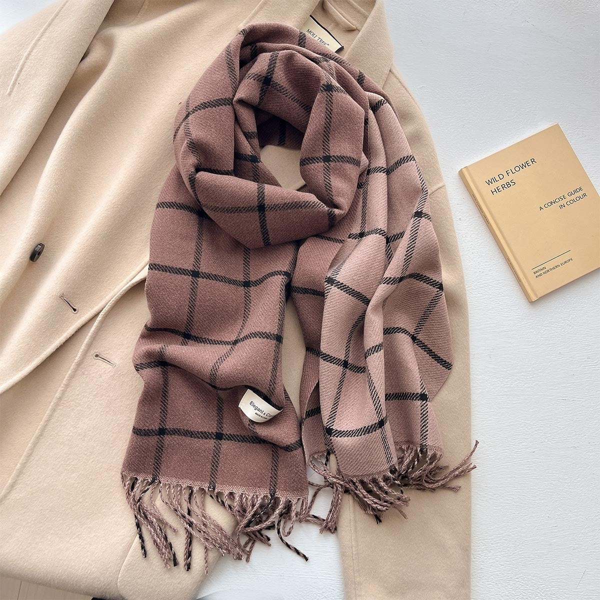 Plaid Winter Scarf 45 206 CMS FYR-162_LIGHT BROWN