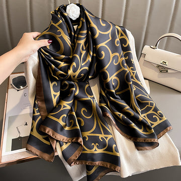 Luxury Printed Large Silk Scarf - LUXURY SCARF 90 * 180 CMS - F-18-1_BLA