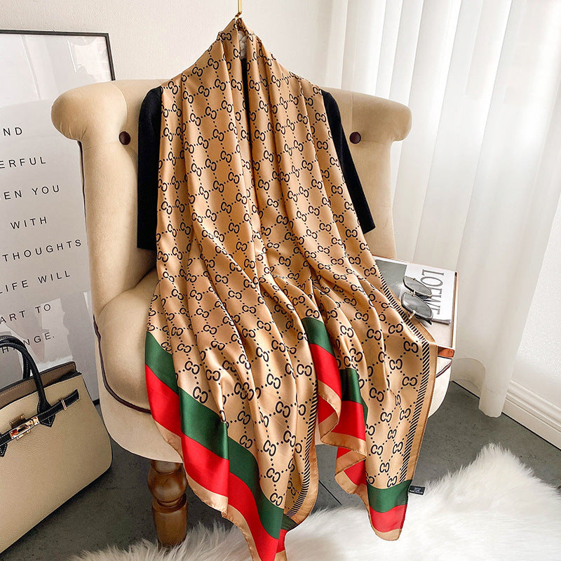 Luxury Printed Large Silk Scarf - LUXURY SCARF 90 * 180 CMS - F-354_COF