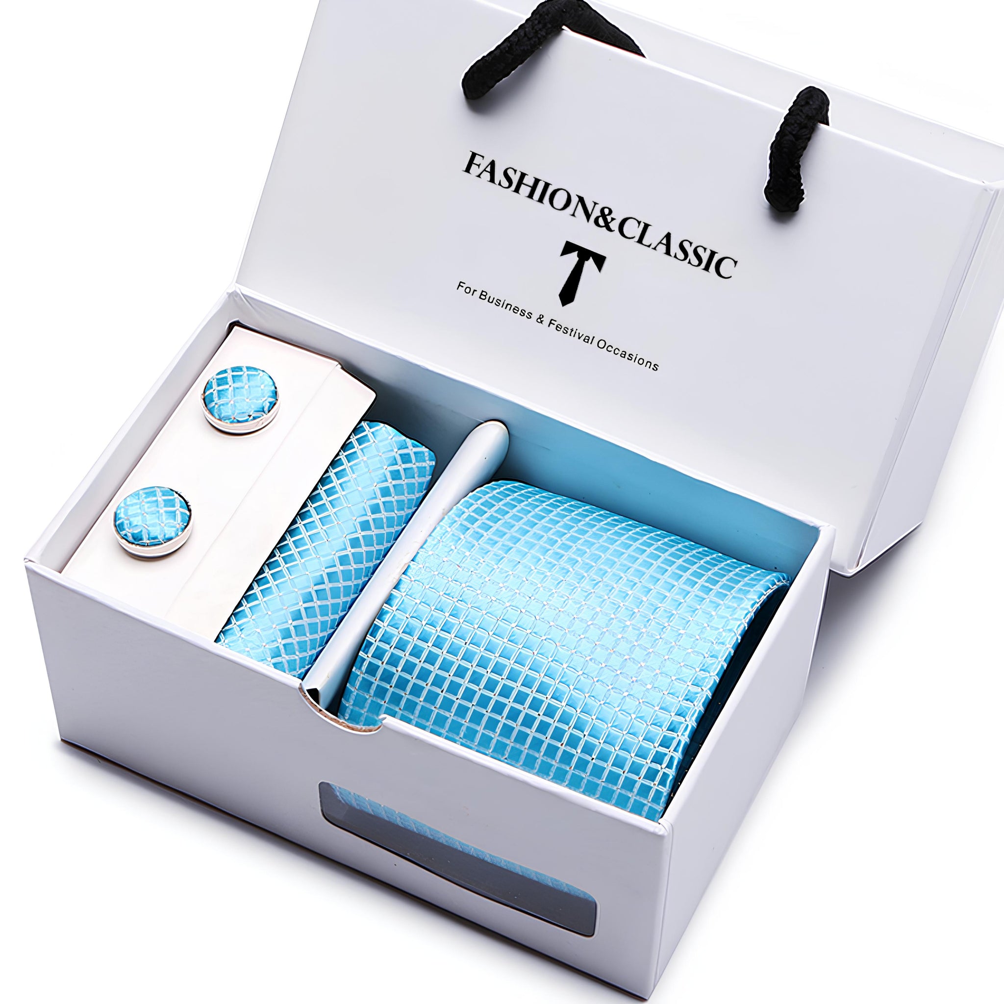 SILK NECKTIE GIFT SET WITH MATCHING CUFFLINKS AND POCKET SQUARE