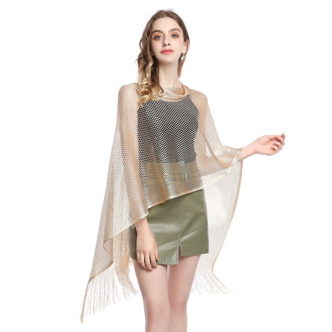 Party Wear Tassel Net Outer Scarf - NET SCARF 55 * 100 CMS - 567918879203_GOL