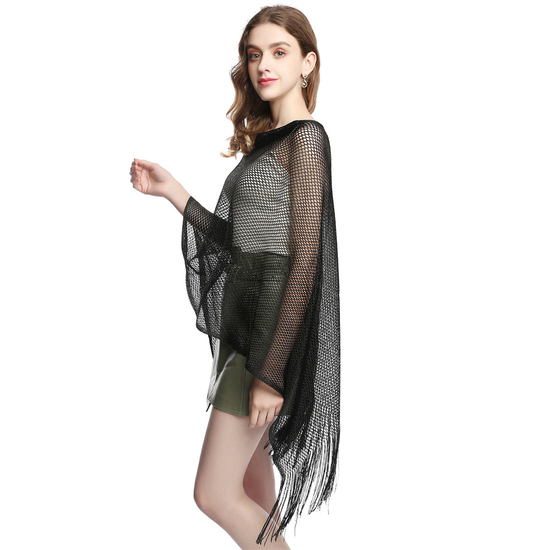 Party Wear Tassel Net Outer Scarf - NET SCARF 55 * 100 CMS - 567918879203_BLA