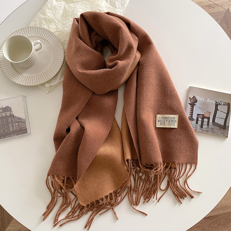 Two Tone Winter Scarf - 68 * 200 CMS - FYR-12_CAMEL BROWN