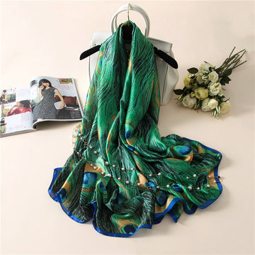 Luxury Printed Large Silk Scarf - LUXURY SCARF 90 * 180 CMS - FZC-38