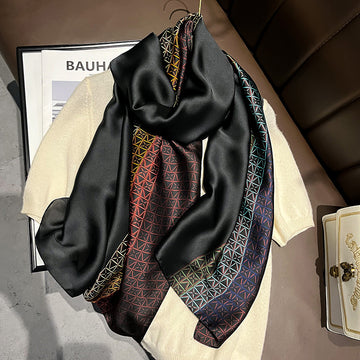 Luxury Printed Large Silk Scarf - LUXURY SCARF 90 * 180 CMS - F-322-3_BLA