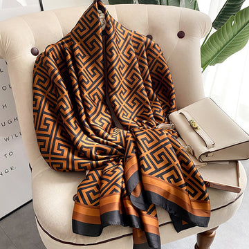 Luxury Printed Large Silk Scarf - LUXURY SCARF 90 * 180 CMS - F-110_COF