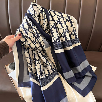 Luxury Printed Large Silk Scarf - LUXURY SCARF 90 * 180 CMS - F-17_BLU