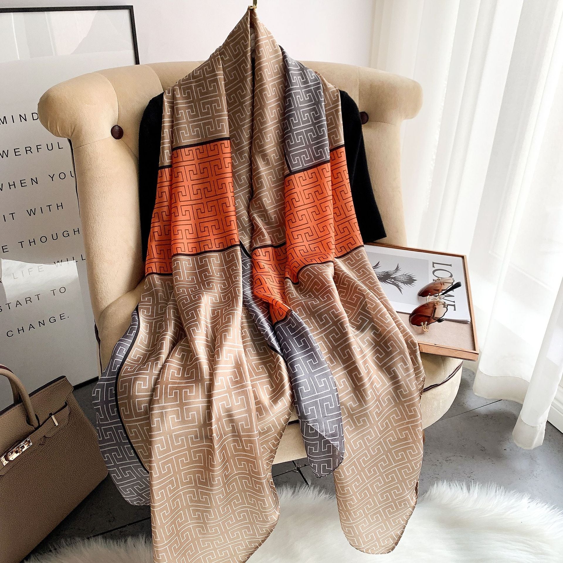 Luxury Printed Large Silk Scarf - LUXURY SCARF 90 * 180 CMS - F-177_ORA