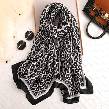 Luxury Printed Large Silk Scarf - LUXURY SCARF 90 * 180 CMS - F-284_BLA