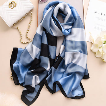 Luxury Printed Large Silk Scarf - LUXURY SCARF 90 * 180 CMS - F-291_BLU