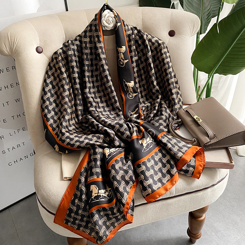 Luxury Printed Large Silk Scarf - LUXURY SCARF 90 * 180 CMS - F-84_ORA
