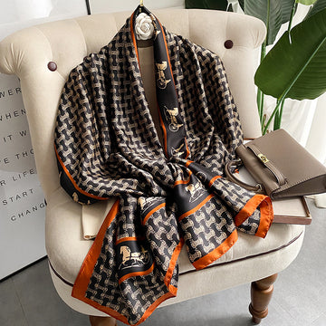 Luxury Printed Large Silk Scarf - LUXURY SCARF 90 * 180 CMS - F-84_ORA