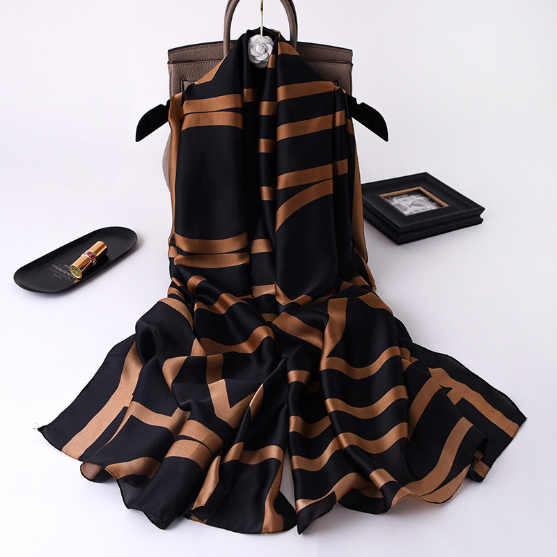 Luxury Printed Large Silk Scarf - LUXURY SCARF 90 * 180 CMS - F-91_GOL