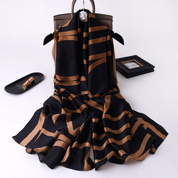 Luxury Printed Large Silk Scarf - LUXURY SCARF 90 * 180 CMS - F-91_GOL