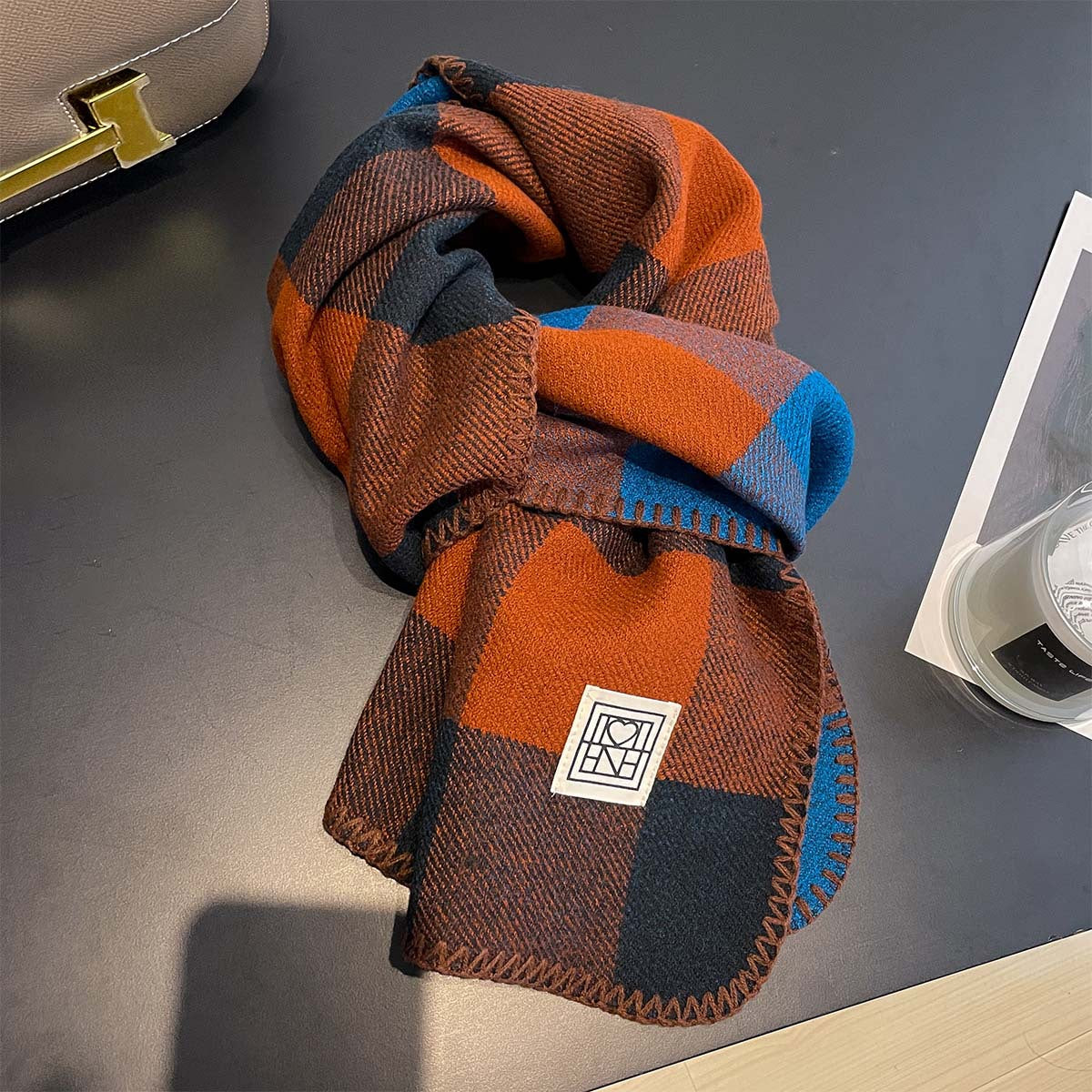 Whipstitch Plaid Winter Scarf - 45 * 190 CMS - FYR-179_ORANGE