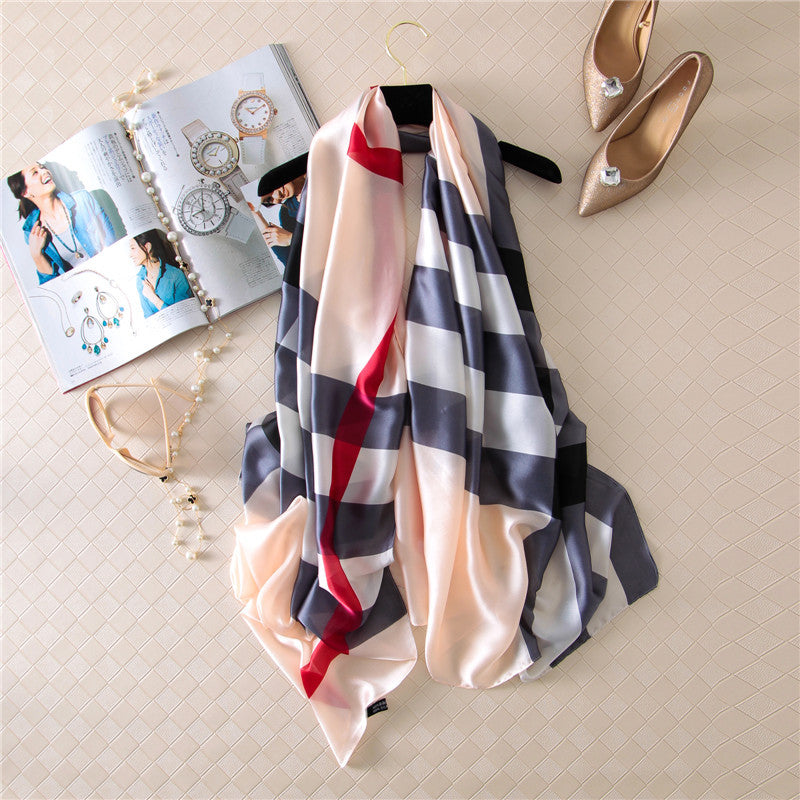 Luxury Printed Large Silk Scarf - LUXURY SCARF 90 * 180 CMS - F-15_BEI