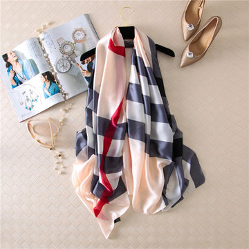 Luxury Printed Large Silk Scarf - LUXURY SCARF 90 * 180 CMS - F-15_BEI