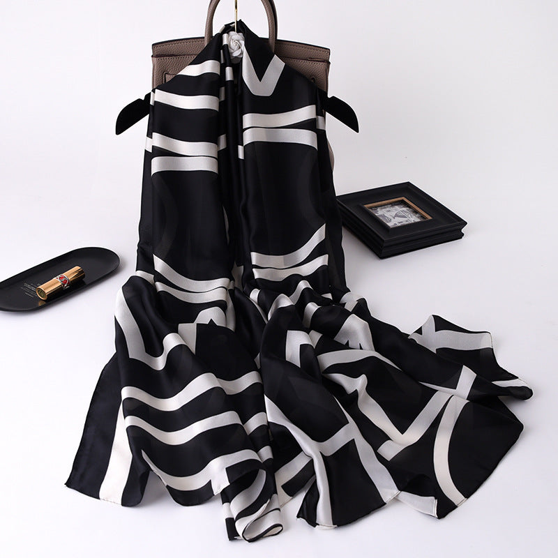 Luxury Printed Large Silk Scarf - LUXURY SCARF 90 * 180 CMS - F-91_WHI