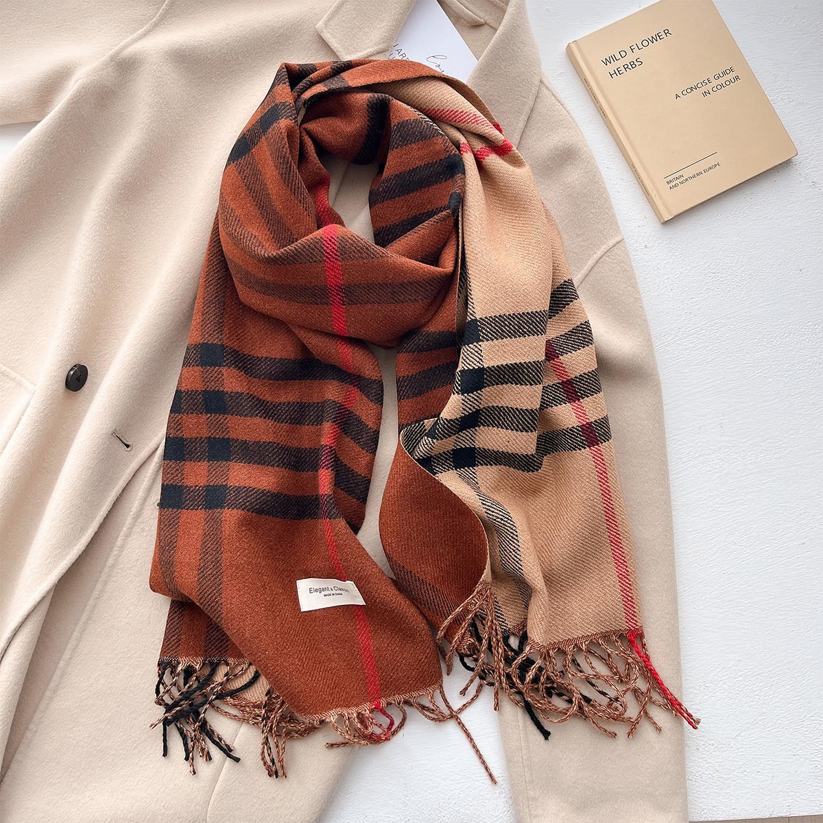 Plaid Winter Scarf - 45 * 206 CMS - FYR-161_CARAMEL