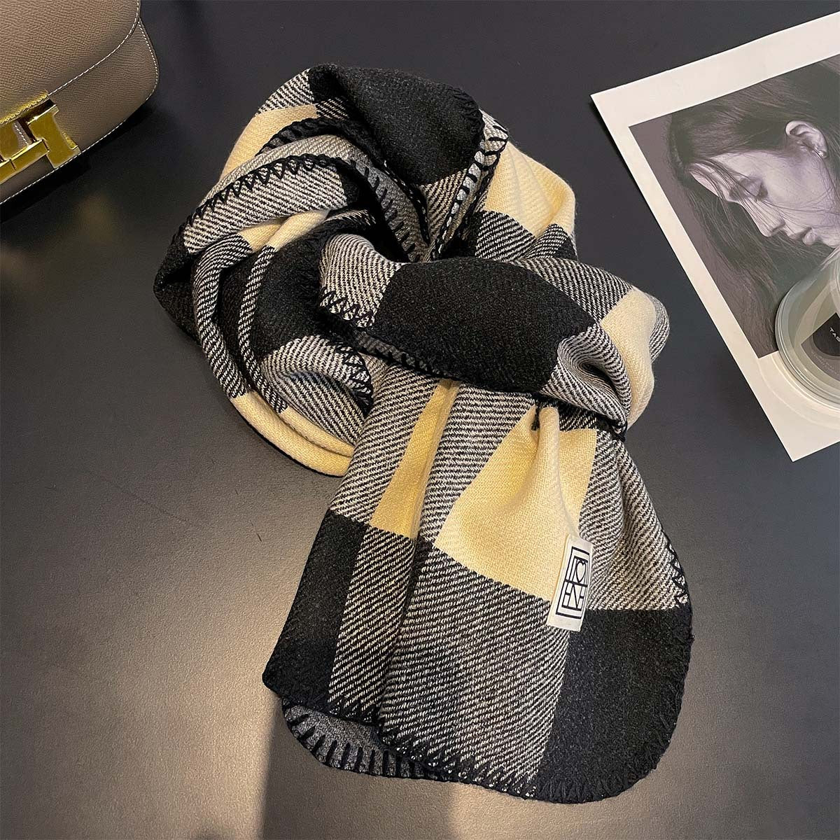 Whipstitch Plaid Winter Scarf - 45 * 190 CMS - FYR-179_BLACK