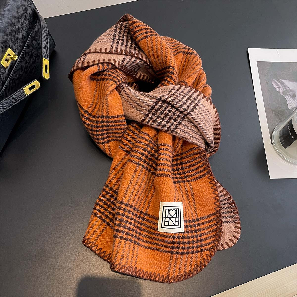 Whipstitch Plaid Winter Scarf - 45 * 190 CMS - FYR-177_ORANGE