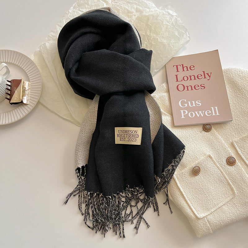 Two Tone Winter Scarf - 68 * 200 CMS - FYR-11_BLACK BEIGE