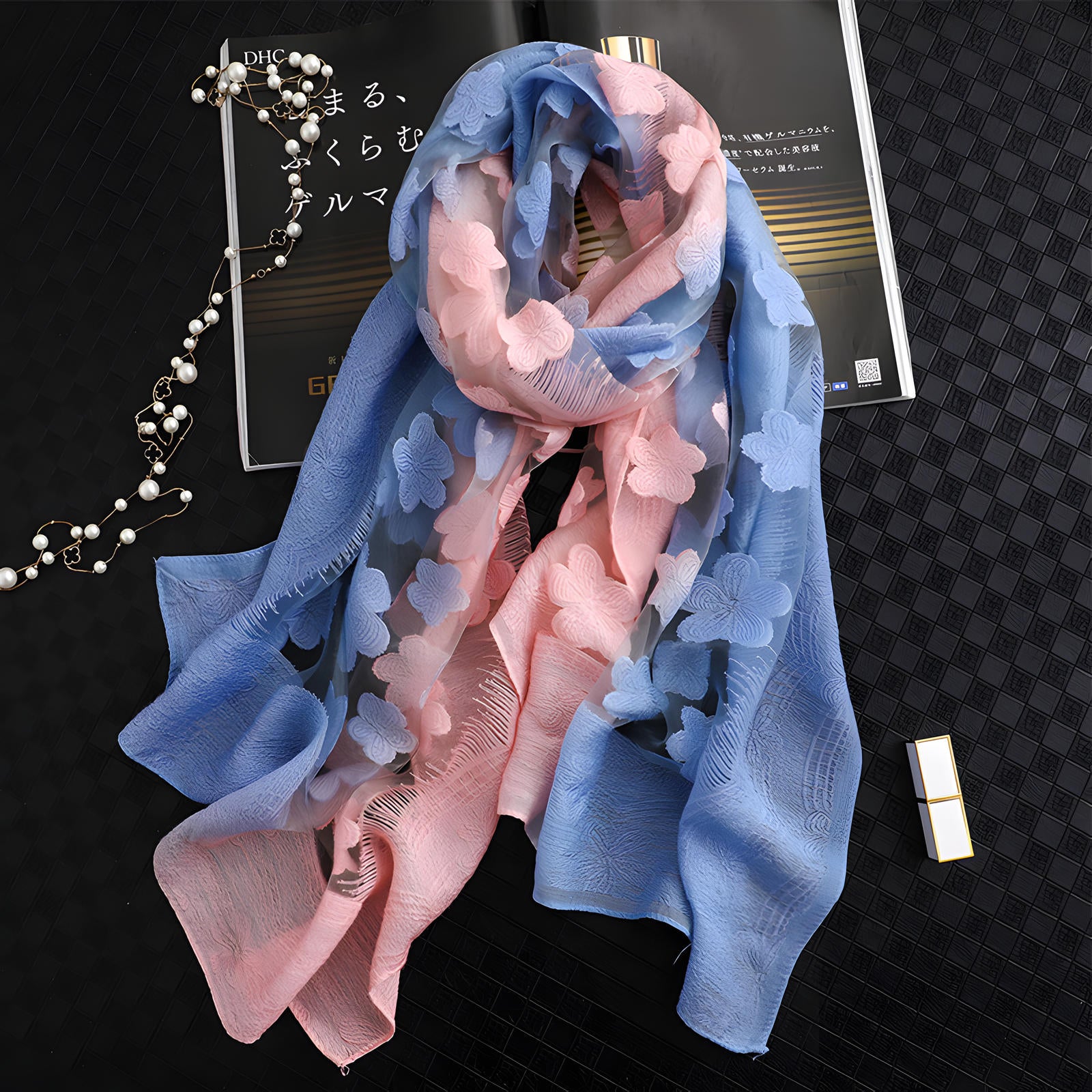 Luxury Lace Flocking Flower Scarf - 65*180 CMS