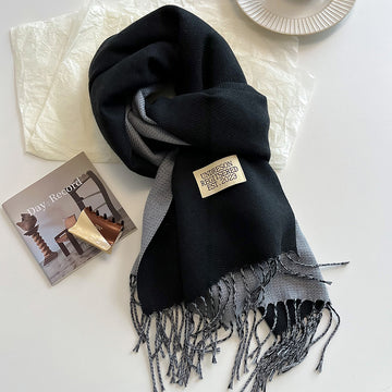 Two Tone Winter Scarf - 68 * 200 CMS - FYR-12_BLACK GRAY