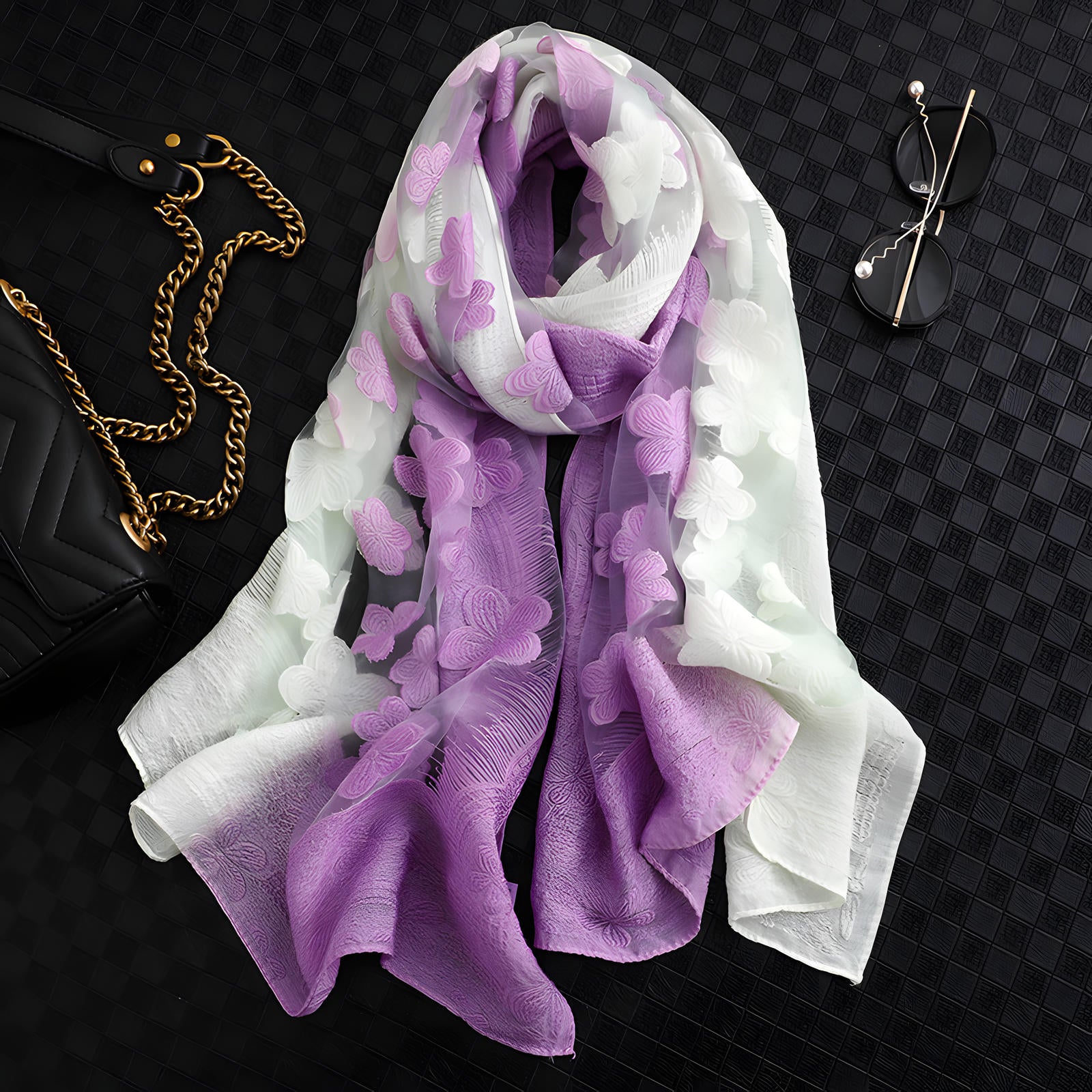 Luxury Lace Flocking Flower Scarf - 65*180 CMS
