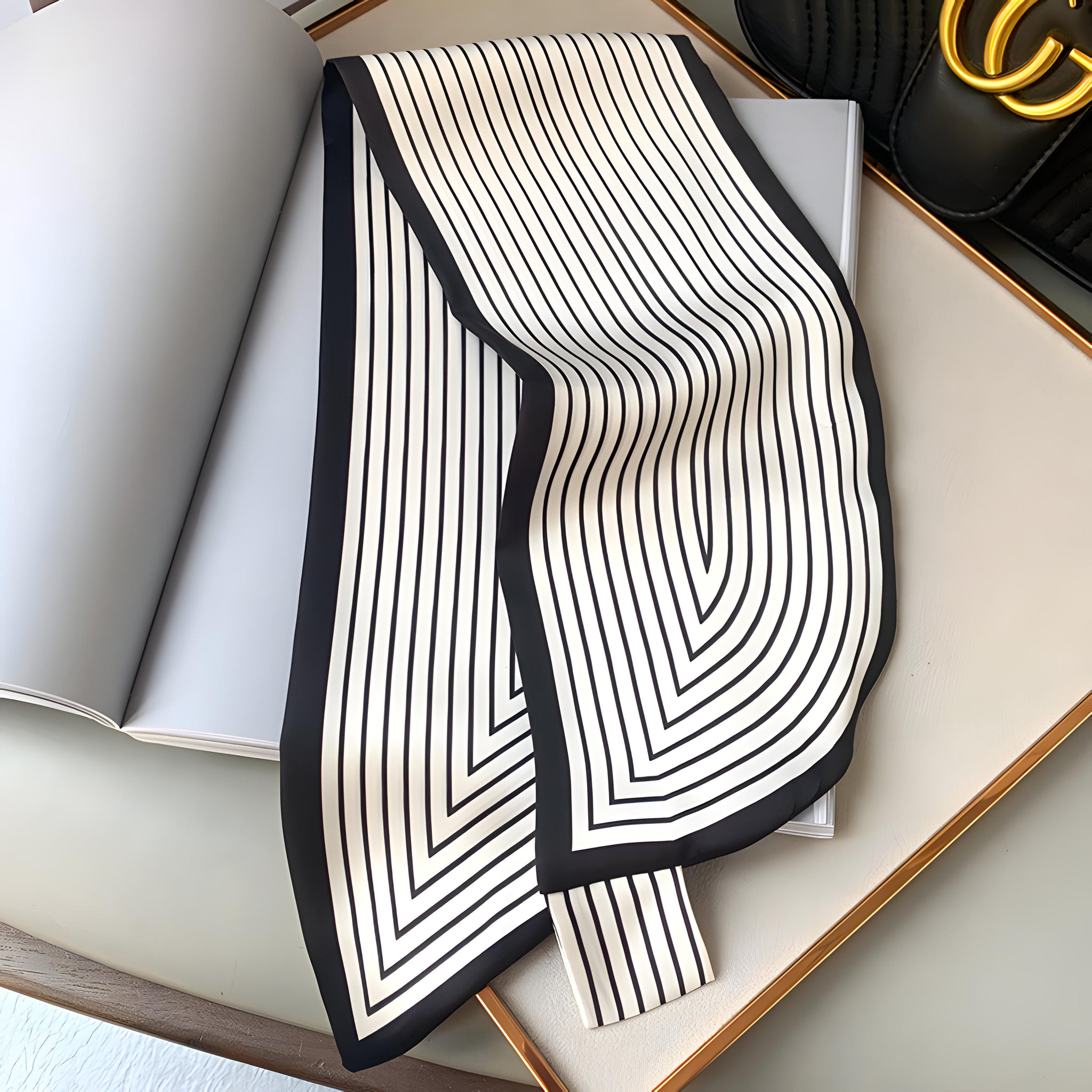 Luxury Printed Loop Scarf - LOOP SCARF 15 * 70 CMS - XED-11_WHI