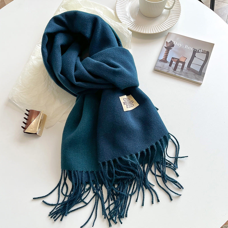 Two Tone Winter Scarf - 68 * 200 CMS - FYR-12_PEACOK BLUE