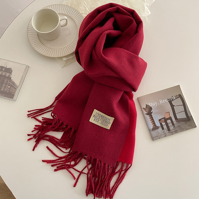 Two Tone Winter Scarf - 68 * 200 CMS - FYR-12_BURGUNDY RED