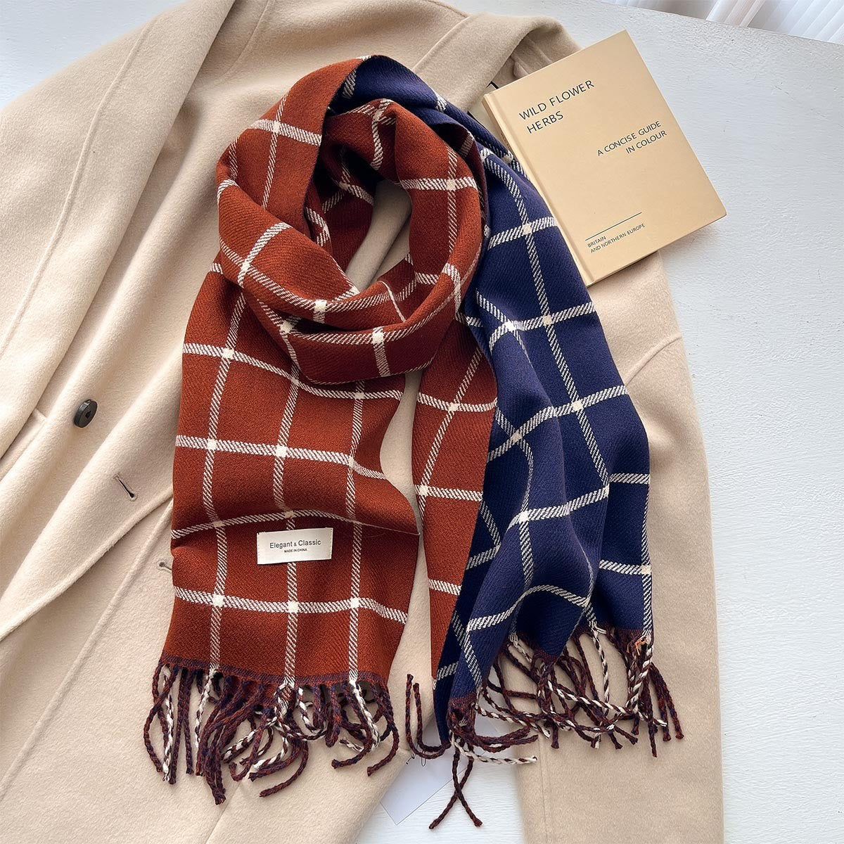 Plaid Winter Scarf - 45 * 206 CMS - FYR-162_CARAMEL