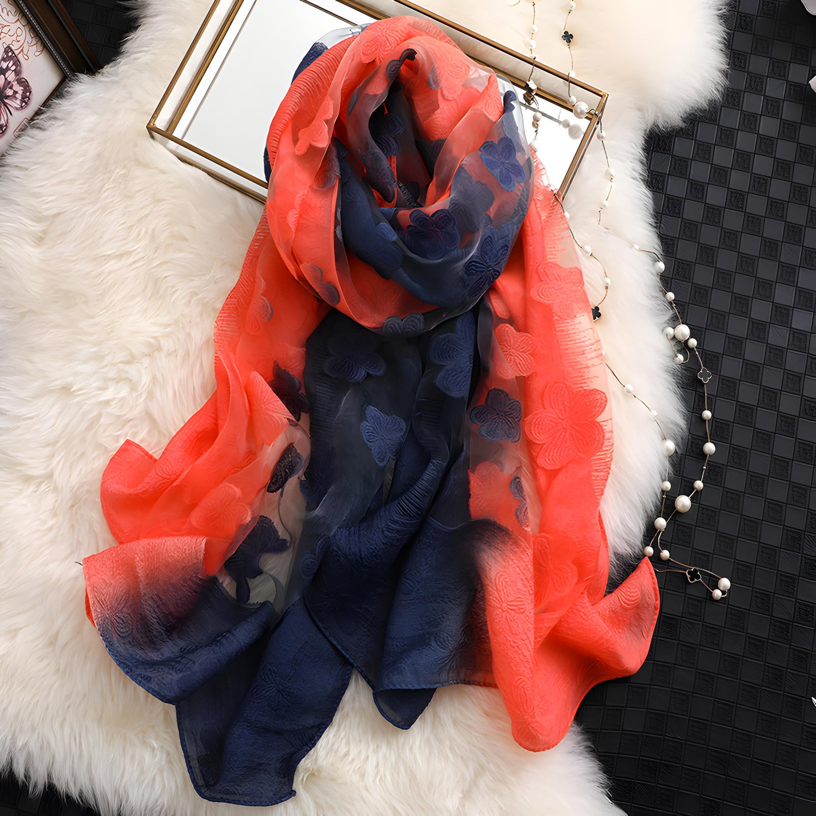 Luxury Lace Flocking Flower Scarf - 65*180 CMS