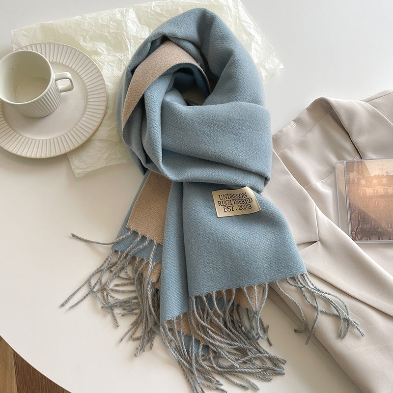 Two Tone Winter Scarf - 68 * 200 CMS - FYR-13_SKY BLUE GRAY