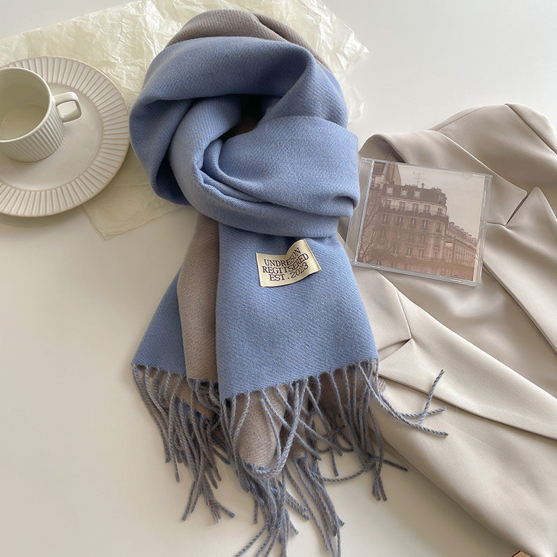 Two Tone Winter Scarf - 68 * 200 CMS - FYR-13_WATER BLUE GRAY