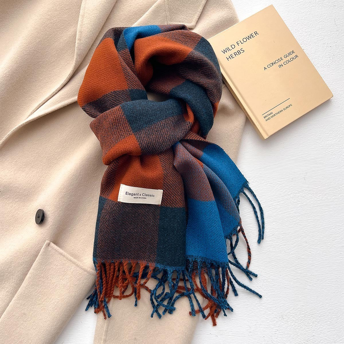 Plaid Winter Scarf - 45 * 206 CMS - FYR-159_BLUE COFFEE