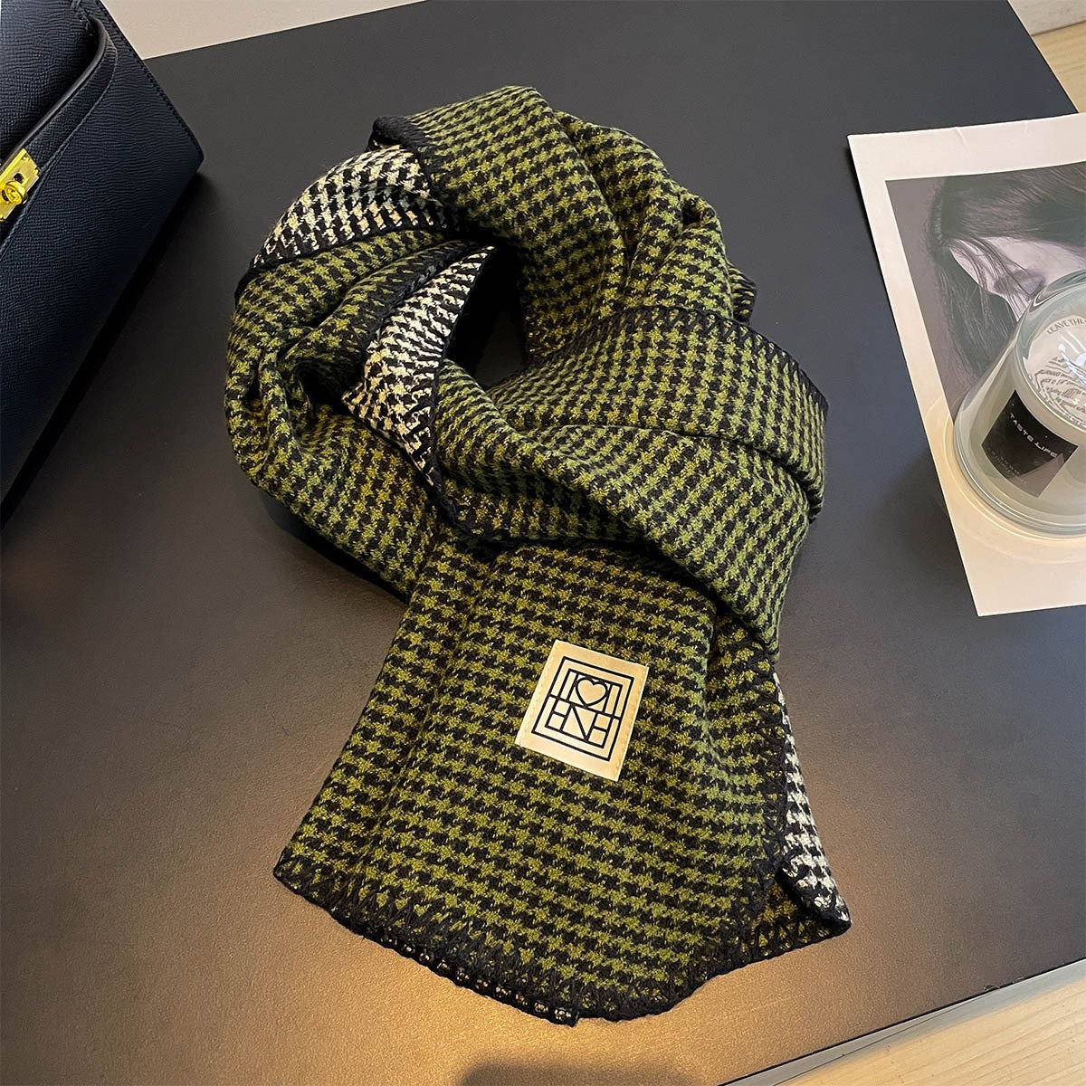 Whipstitch Houndstooth Winter Scarf - 45 * 190 CMS - FYR-181_GREEN