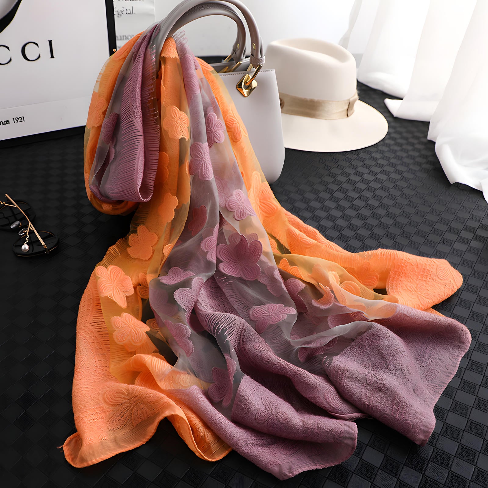 Luxury Lace Flocking Flower Scarf - 65*180 CMS