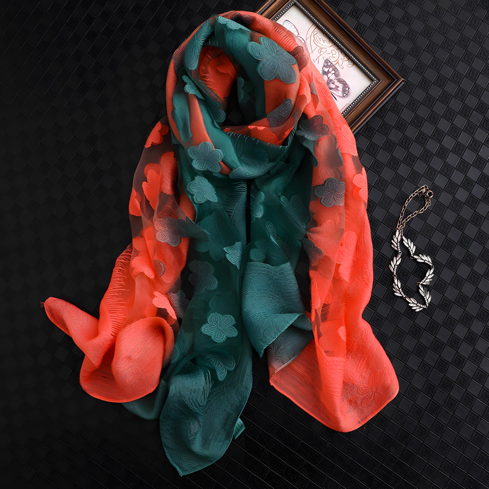 Luxury Lace Flocking Flower Scarf - 65*180 CMS