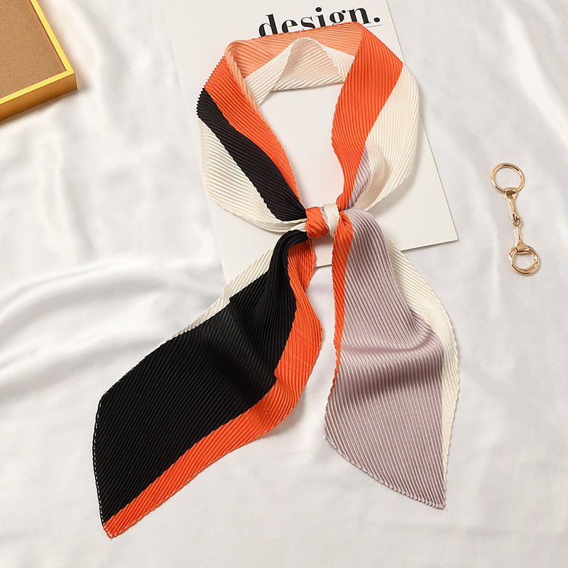 Striped Multi-Color Angled Pleated Scarf - STRIPED PLEATED SCARF 11 * 135 CMS