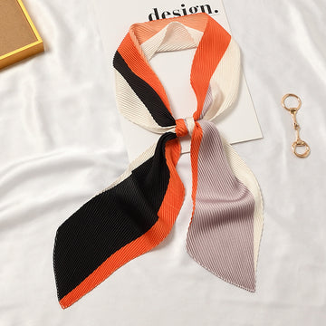 Striped Multi-Color Angled Pleated Scarf - STRIPED PLEATED SCARF 11 * 135 CMS