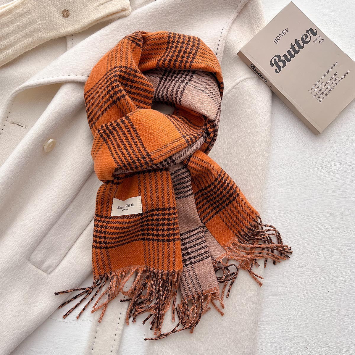 Plaid Winter Scarf - 45 * 206 CMS - FYR-157_ORANGE