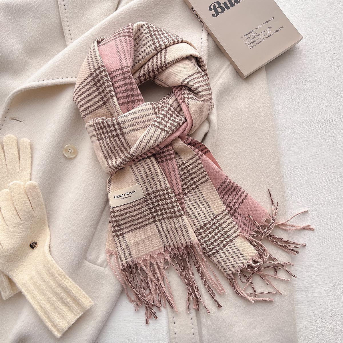 Plaid Winter Scarf - 45 * 206 CMS - FYR-157_PINK