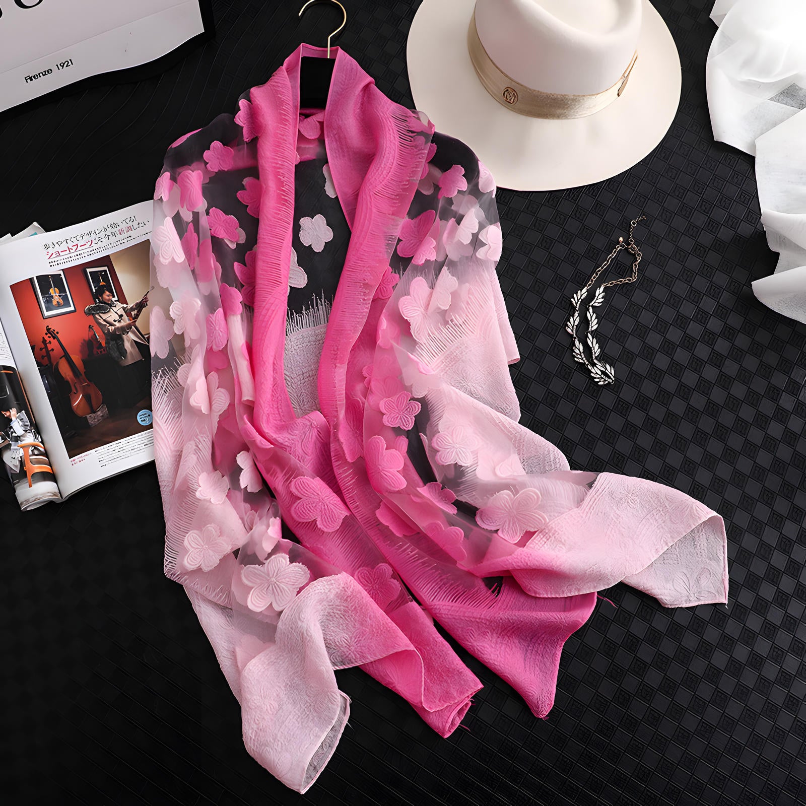 Luxury Lace Flocking Flower Scarf - 65*180 CMS