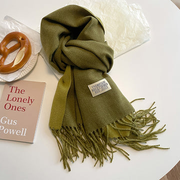 Two Tone Winter Scarf - 68 * 200 CMS - FYR-15_OLIVE GREEN