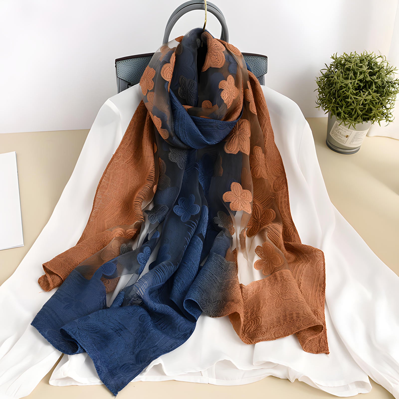 Luxury Lace Flocking Flower Scarf - 65*180 CMS